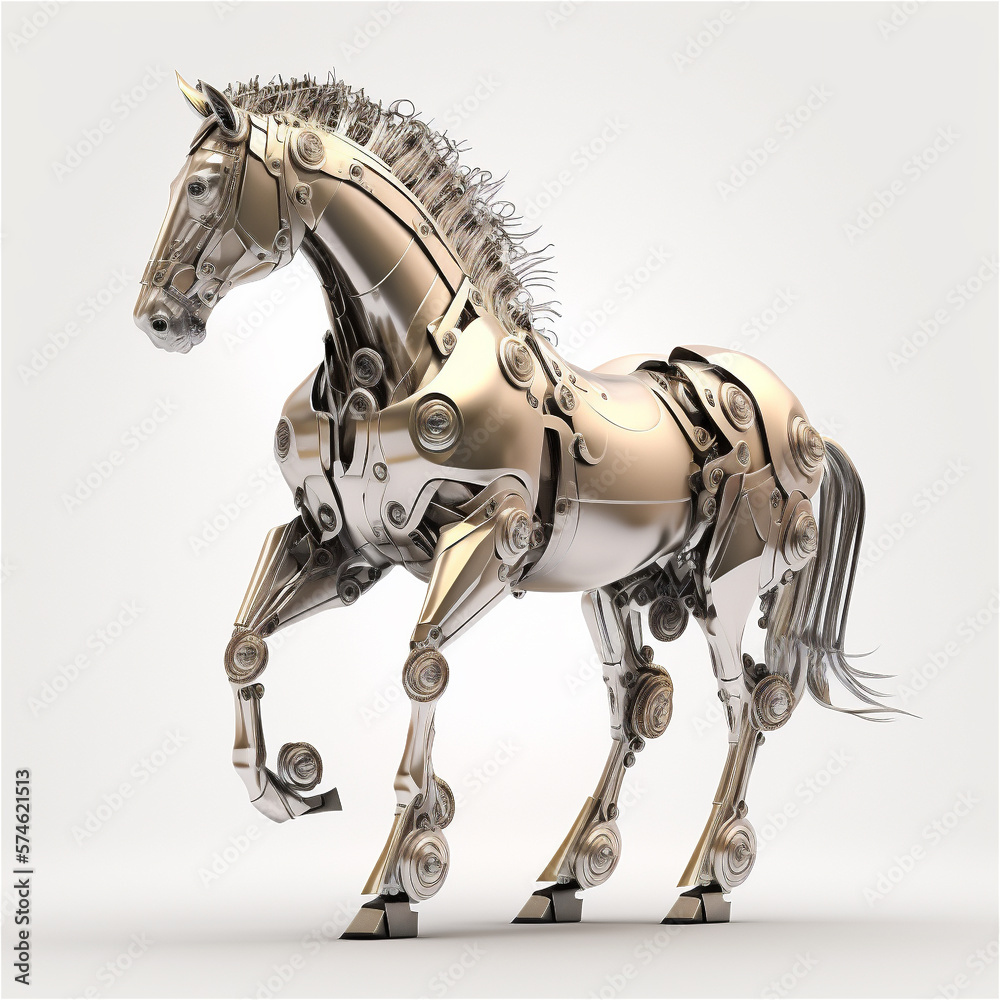 Horse robot from car engine parts isolated on white