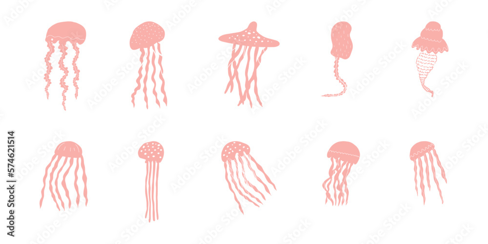 Fototapeta premium Jellyfish Character sea animal on deep background. Wild life illustration. Vector illustration.