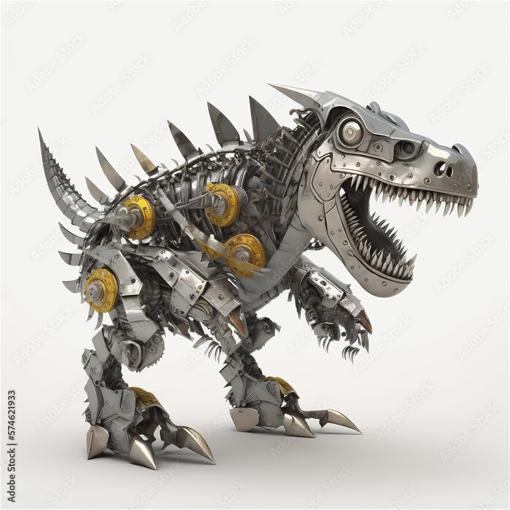 Dinosaur from car engine parts isolated on white Dinosaur from car engine parts isolated on white