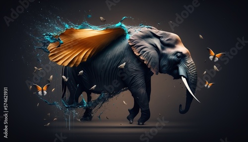 Elephant with wings abstract animal background wallpaper generative ai 