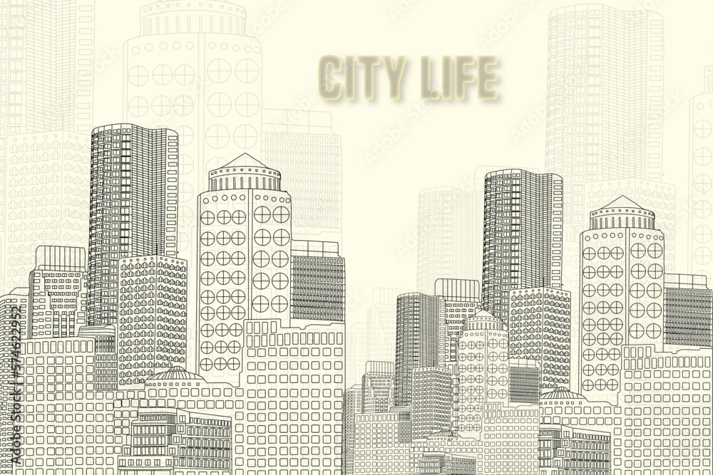 city line art Ventage Illustration