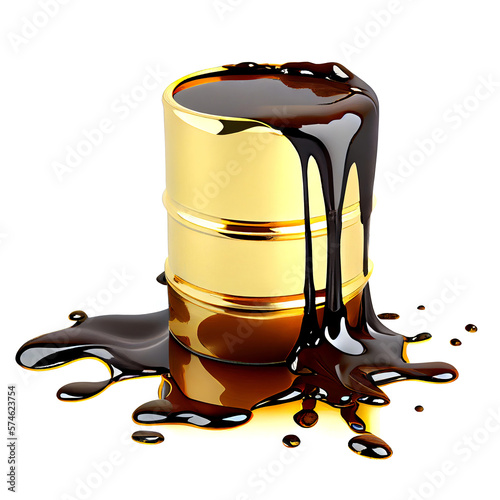 A golden barrel of oil. The barrel is overflowing, the contents are leaking out. AI.