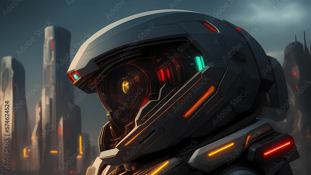Fototapeta premium robot android cyborg machine futuristic in the cyberpunk city, digital art style