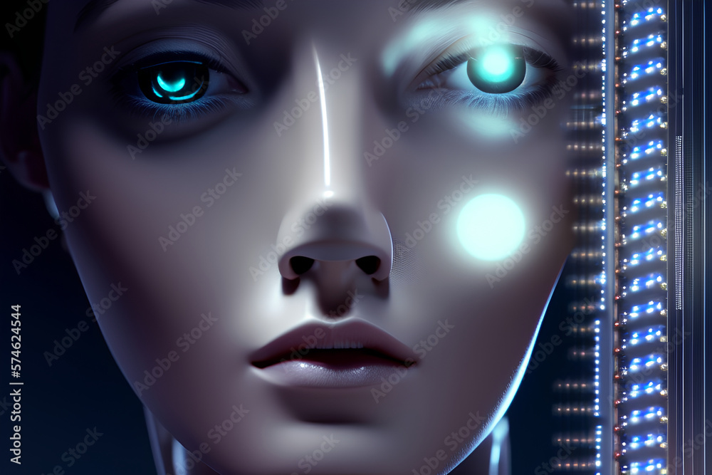 The face of a robotic woman, technology, wallpaper, illustration, digital art.