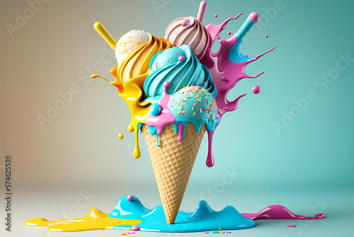 Melting ice cream. 3d render generative ai design.