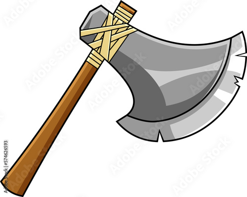 Cartoon Medieval Axe Weapon. Vector Hand Drawn Illustration Isolated On Transparent Background