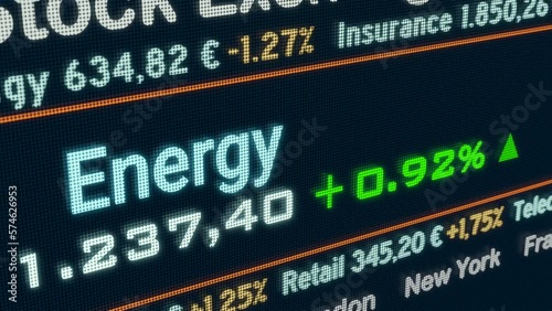 Sector Index ticker information on he trading screen. Stock market and exchange, sector index price information. Business, trading and  financial industry. 3D animation