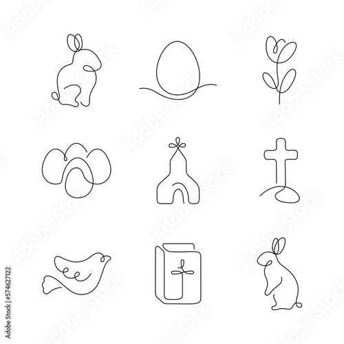 Easter artistic style continuous line icons. Editable stroke.
