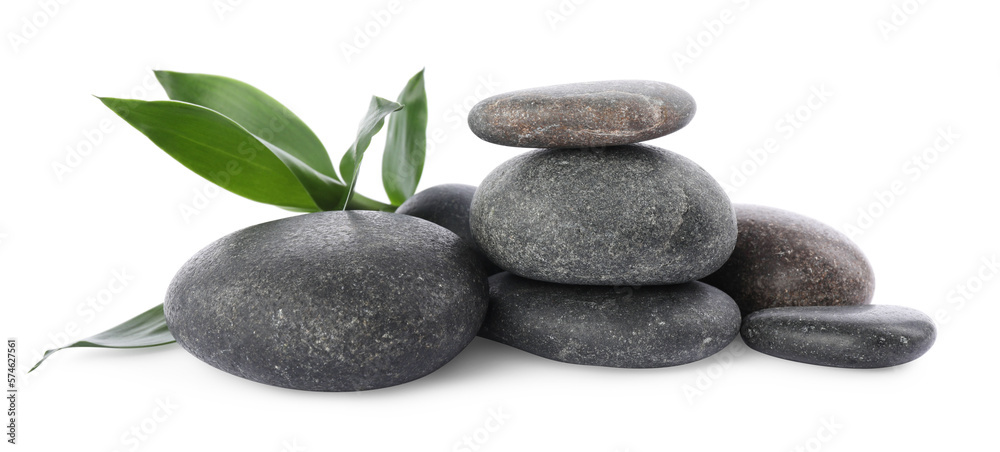 Fototapeta premium Spa stones and bamboo isolated on white