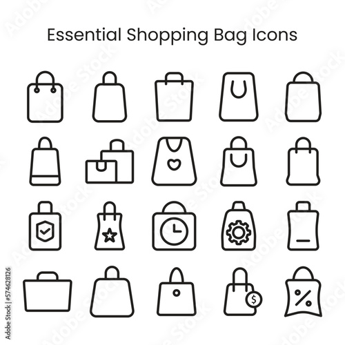 shopping bag icons set for ecommerce and business products  retail shop  online shopping  line style shopping bag set icons