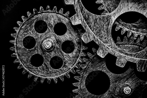 Obraz na płótnie Macro sur des roues à dent métalliques - Engrenage d'horloge ancienne w salonie