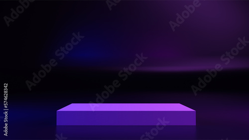 neon podium in the form of a rectangle with directional light, 3d render © Анастасия Васильева