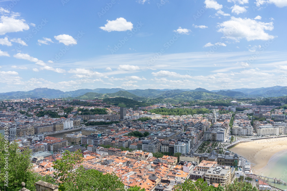 Panoramic view of the city of San Sebastian or Donostia. Aerial view of the buildings of the capital of San Sebastian. Basque Country . Spain
