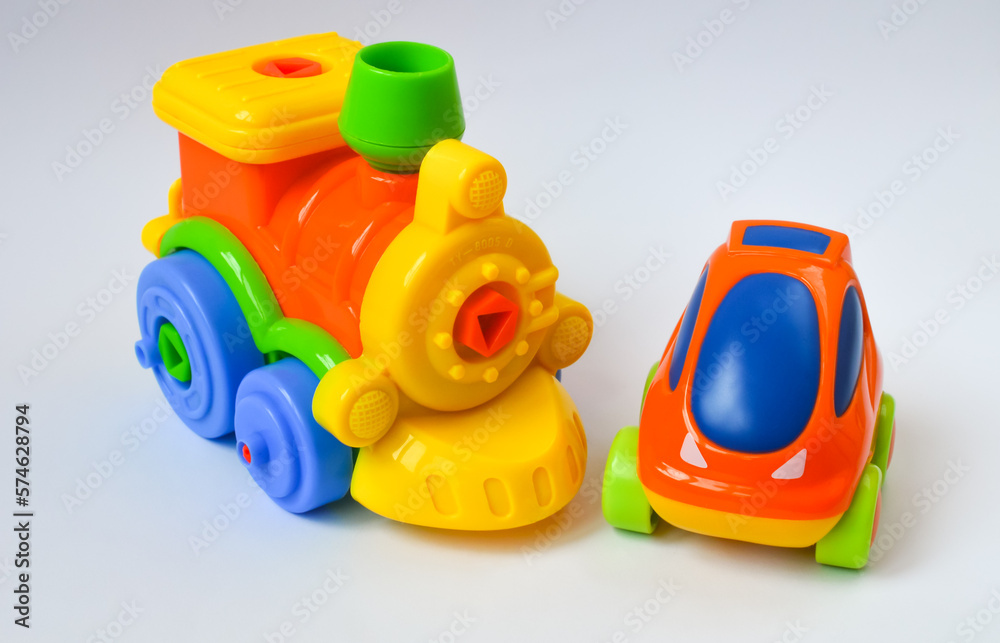 Plastic toy train and car Plastic toy train and car