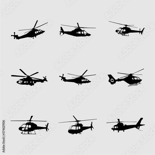 set of helicopter silhouette vector free