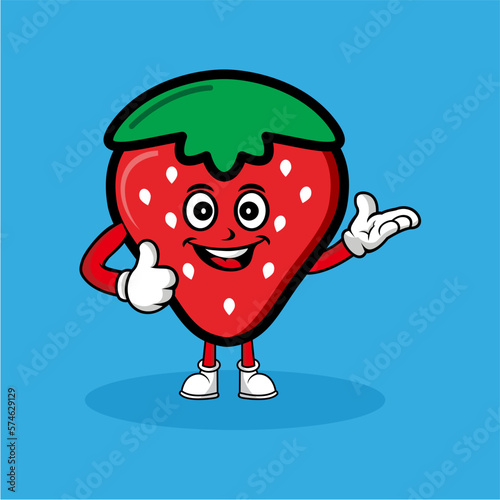 strawberry of cartoon character with smile face vector illustration