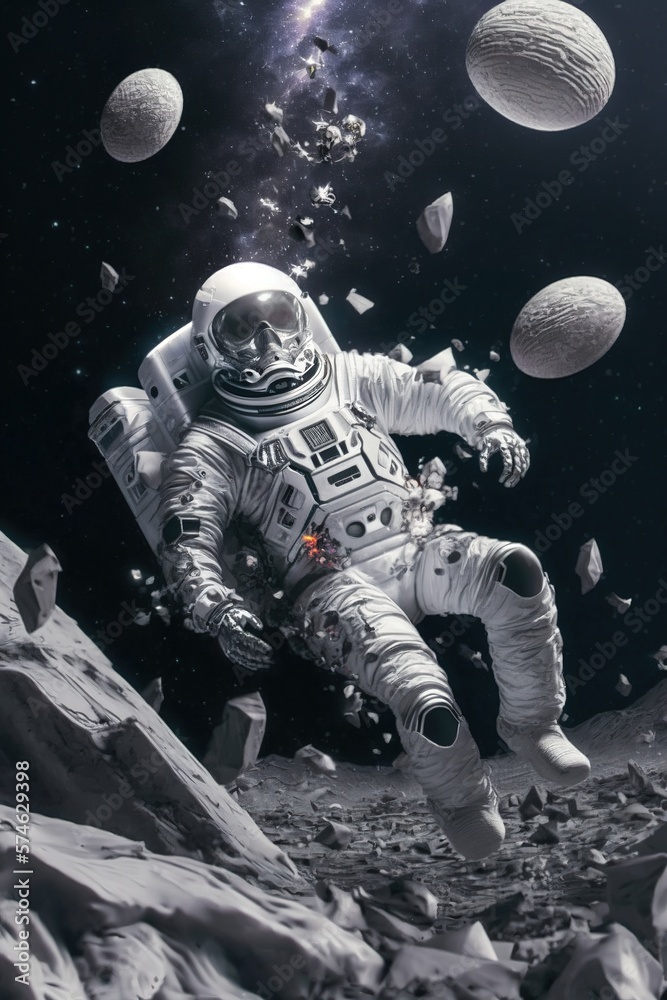 Fototapeta premium Astronaut Among the Asteroids