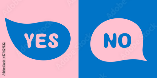 Yes No words in speech bubbles vector illustration Chat phrases Hand drawn letters