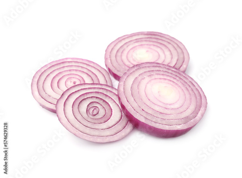 Fresh slices of red onion isolated on white