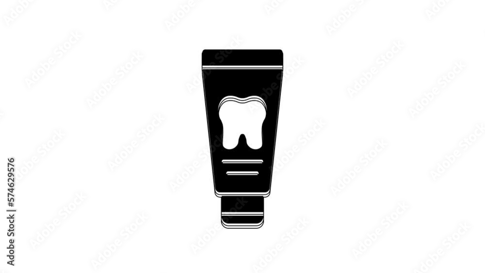 Black Tube of toothpaste icon isolated on white background. 4K Video motion graphic animation