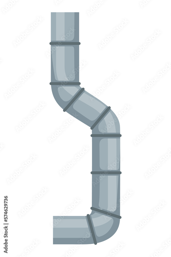 Ventilation pipe. Vent system element. Isolated cartoon part. Air system, steel pipe detail constructor on white background Ventilation pipe. Vent system element. Isolated cartoon part. Air system, steel pipe detail constructor on white background