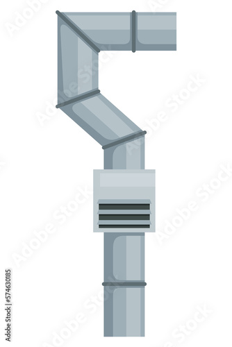 Ventilation pipe. Vent system element. Isolated cartoon part. Air system  steel pipe detail constructor on white background