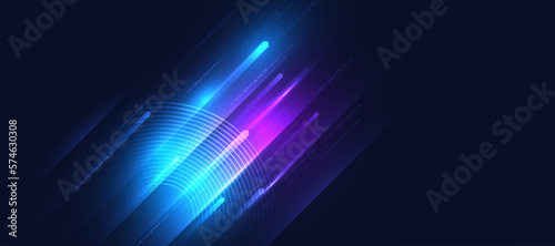 	
Blue technology background with motion neon light effect.Vector illustration	
