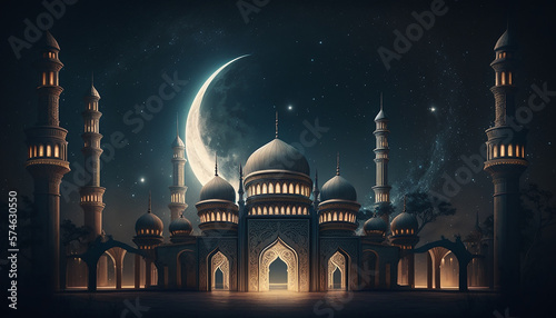 illustration of muslim mosque ramadan concept, Generative ai