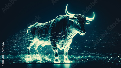 Concept of cryptocurrency bullish, graphic of bitcoin with bull market