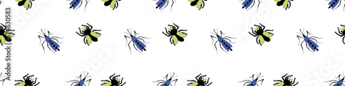 Vector seamless pattern of flies, mosquitoes. Annoying unpleasant insects harmful to humans. Bright background and texture for pest control