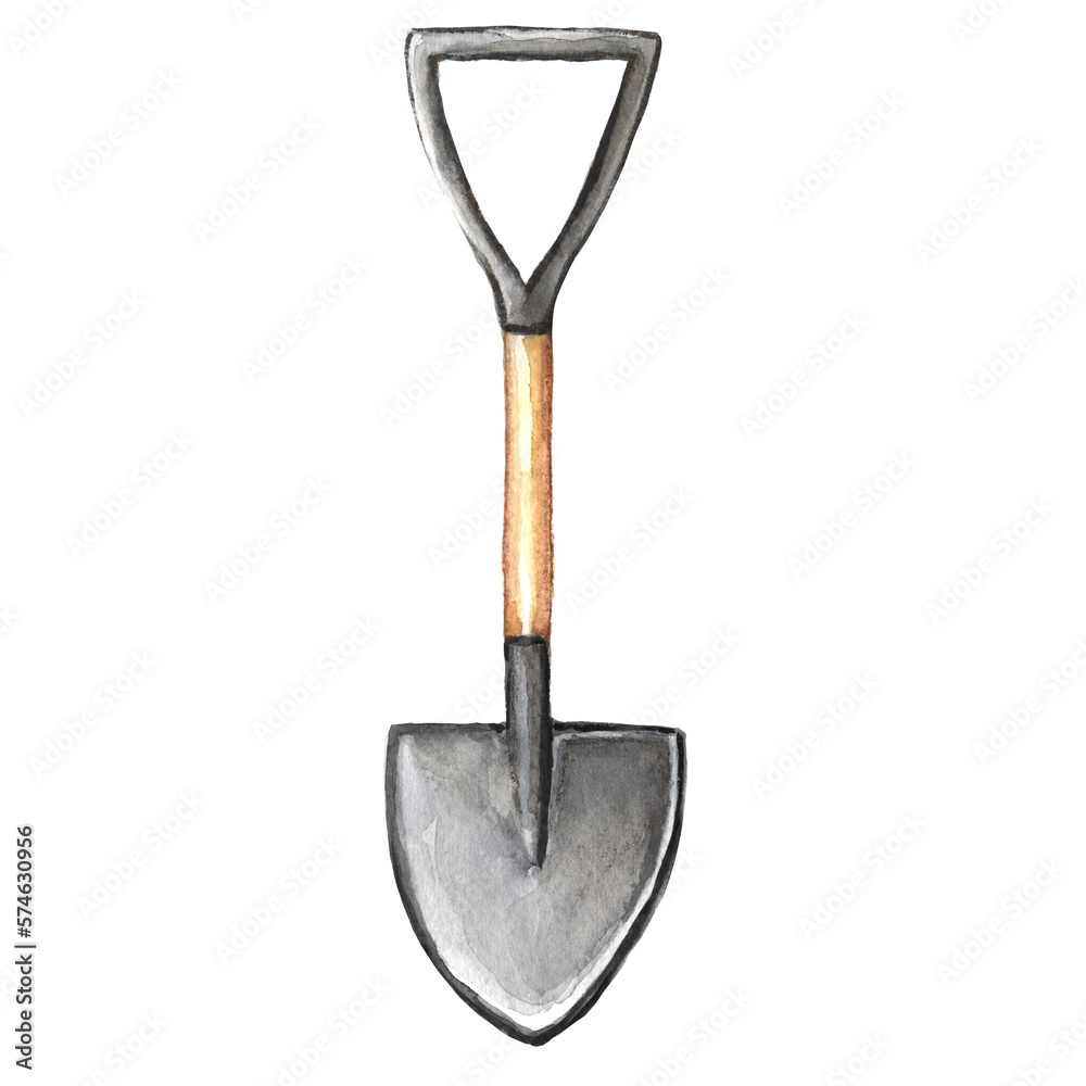 Watercolor illustration garden tool shovel