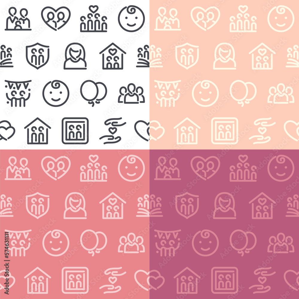 Family Seamless Pattern with Icons