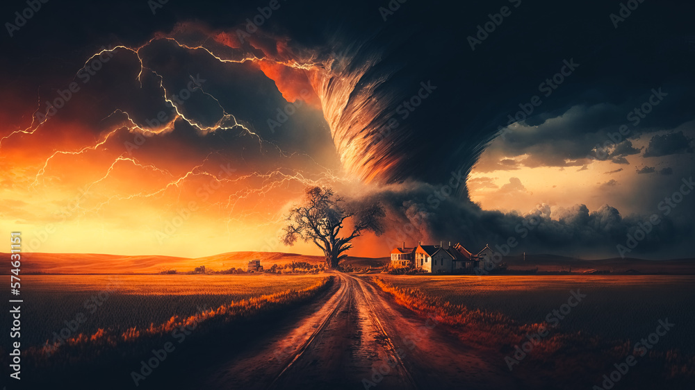 Fototapeta premium A dramatic and powerful tornado and supercell thunder storm
