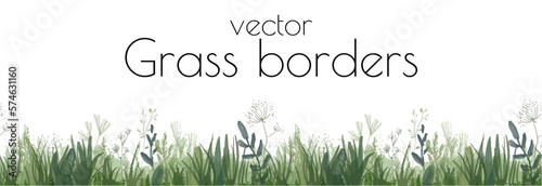vector grass border, hand drawn watercolour grass borderline illustration