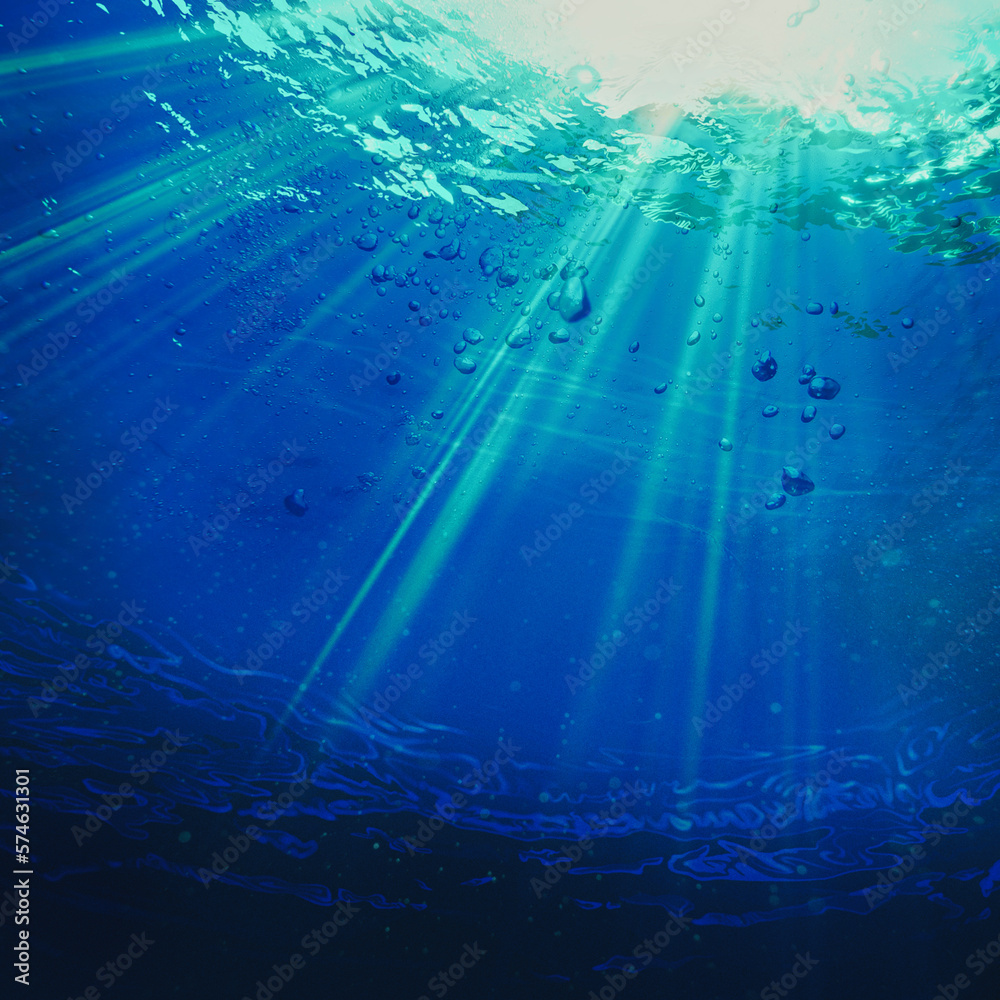 Obraz premium Deep underwater, abstract marine background. Tranquil view