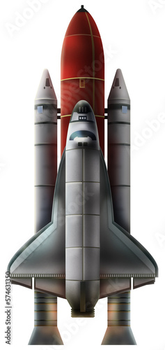 Illustration of rocket with shuttle on white background