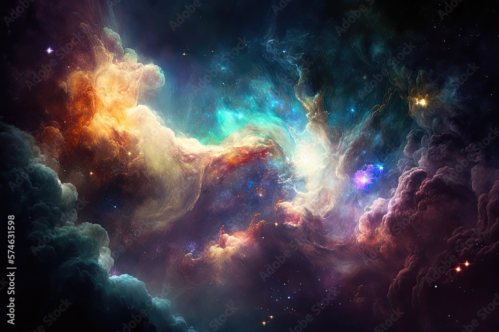 Abstract outer space endless nebula galaxy background, generative AI