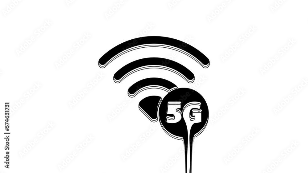 Black 5G new wireless internet wifi connection icon isolated on white background. Global network high speed connection data rate technology. 4K Video motion graphic animation