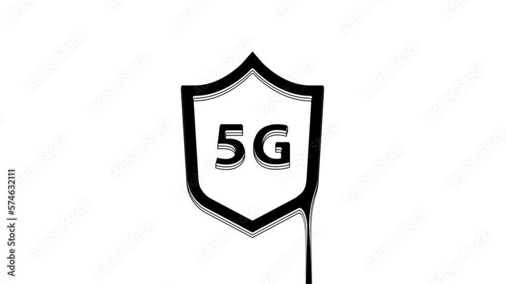 Black Protective shield 5G wireless internet wifi icon isolated on white background. Global network high speed connection data rate technology. 4K Video motion graphic animation Black Protective shield 5G wireless internet wifi icon isolated on white background. Global network high speed connection data rate technology. 4K Video motion graphic animation