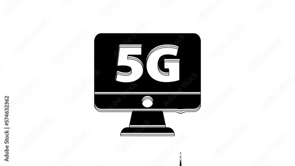 Black Monitor with 5G new wireless internet wifi icon isolated on white background. Global network high speed connection data rate technology. 4K Video motion graphic animation Black Monitor with 5G new wireless internet wifi icon isolated on white background. Global network high speed connection data rate technology. 4K Video motion graphic animation