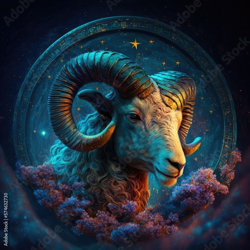 the Aries zodiac illustration, mysterious zodiac symbol, ai generated