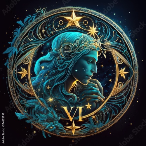 Virgo zodiac illustration, mysterious zodiac symbol, ai generated photo