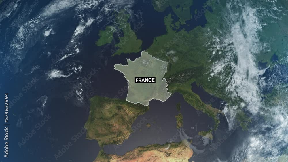 Vídeo do Stock France map, zooming in from the space through a 4K