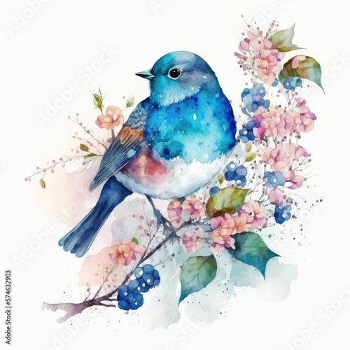 blue bird watercolor, ai generated © dasom