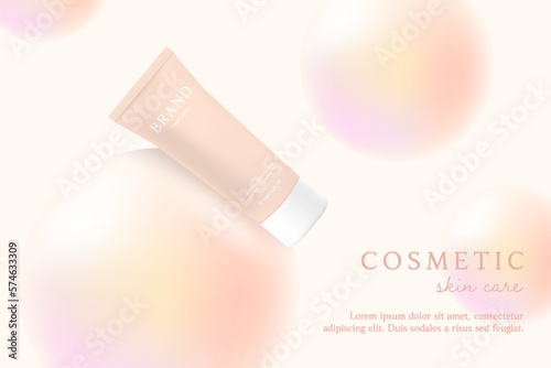 Orange cosmetic 3d background with drop of gradient liquid bubble.