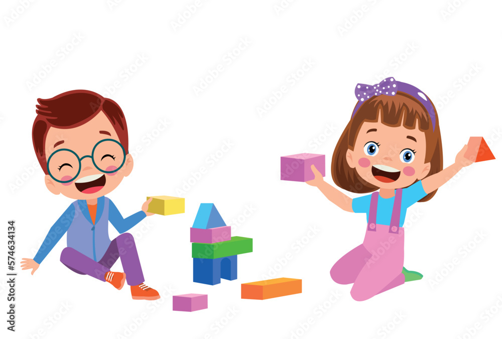 Vector Illustration Of Kid Playing With Building Blocks Vector Illustration Of Kid Playing With Building Blocks