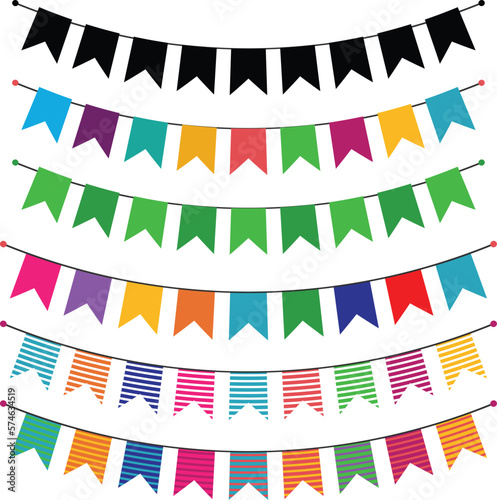 Collection of beautiful garlands, Beautiful garlands set , Colorful bunting party decoration vector, beautiful vector party flags
