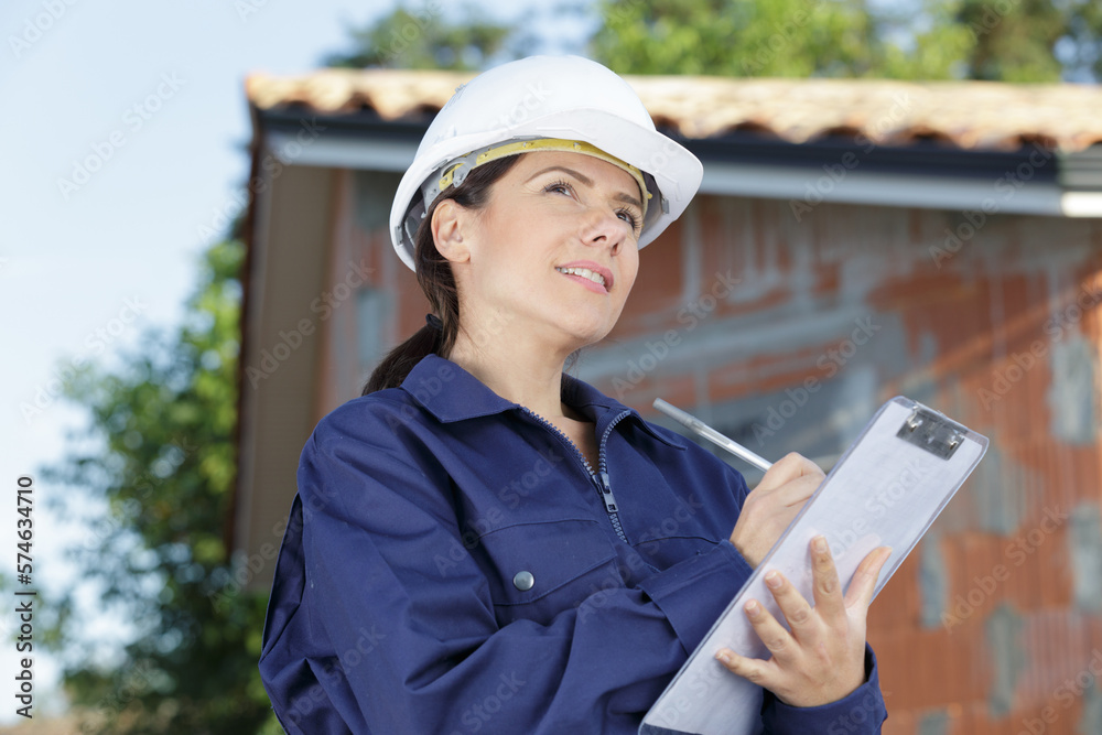 female builder holding a clipboard female builder holding a clipboard
