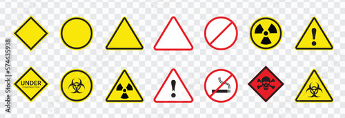 Warning danger under construction sings icons detailed vector set. yellow color and red color. 