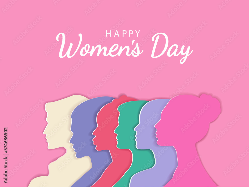 Women's Day banner or greeting card with womens faces .Mothers Day. Greeting card for 8 March.For brochures, postcards, tickets, banners.Womens History Month.